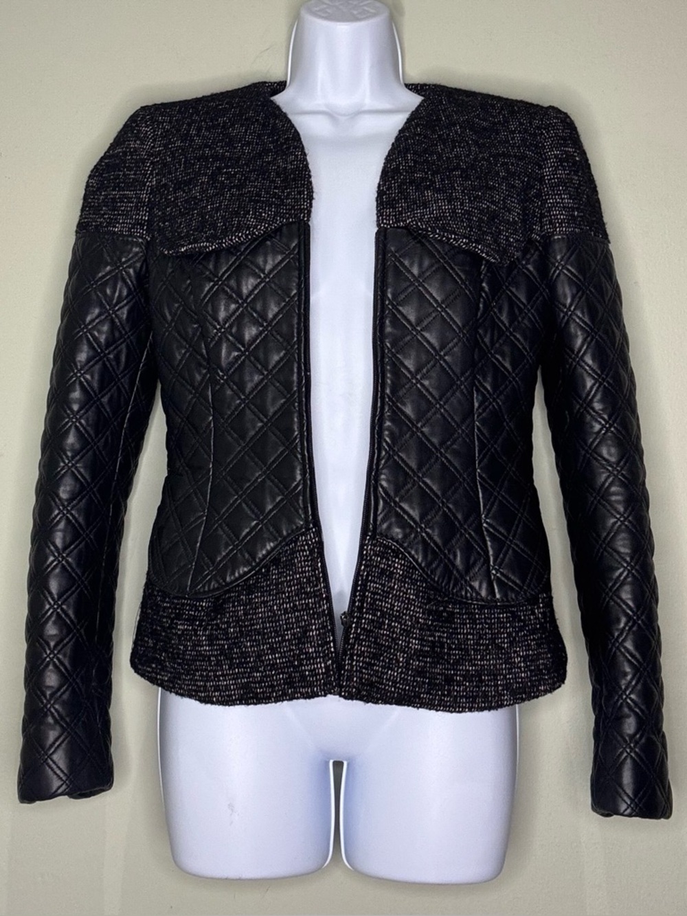 Alexander McQueen quilted leather and tweed jacket, size 40